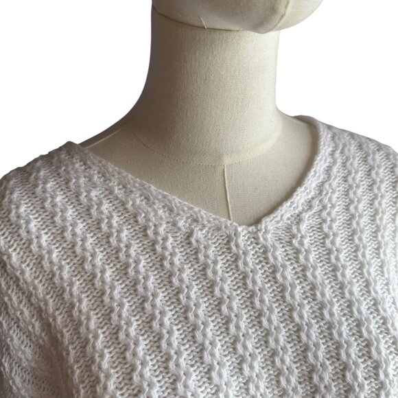 Eddie Bauer White Textured Knit Sweater V-Neck Pullover Size L - Picture 6 of 6